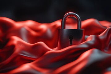 Wall Mural - red padlock floating on a silky red fabric representing encryption data protection and security in a