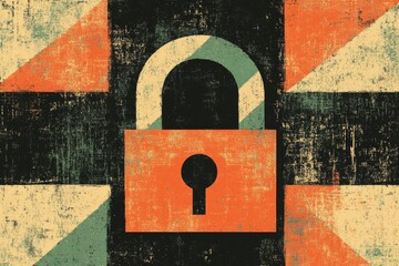 Wall Mural - vintage style padlock on a textured background representing data protection encryption and security 