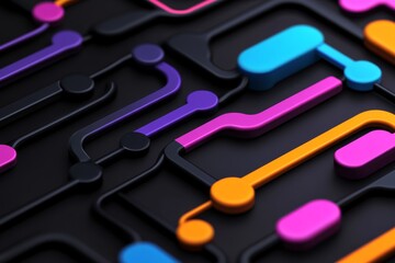 Wall Mural - abstract colorful circuitry intertwined with neon shapes and security pathways showcasing tech drive