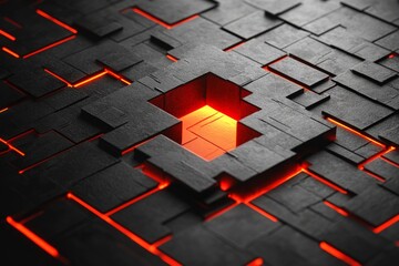 Wall Mural - glowing red padlock emerging from a black grid of blocks symbolizing encryption cybersecurity and da
