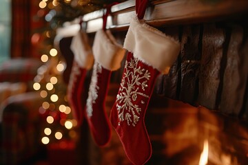 Canvas Print - Christmas Stocking Hanging By Fireplace