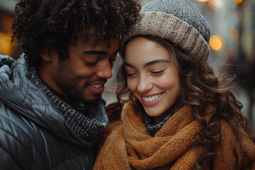 Canvas Print - A couple sitting on a bench, quietly holding hands and smiling at each other in a moment of peaceful togetherness.