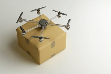 Canvas Print - Creative concept of multiple drones flying in sync to deliver a package demonstrating cutting edge drone coordination and the evolution of aerial logistics in modern day delivery services