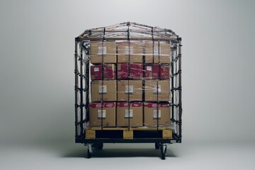 Canvas Print - Drone cage used for secure package transportation emphasizing safety and protection during aerial delivery in commercial logistics operations