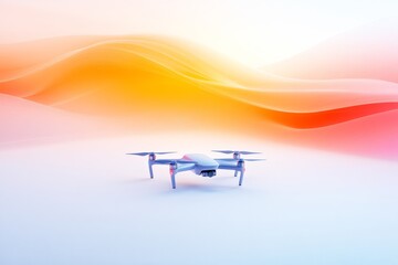 Canvas Print - Abstract white and orange drone in a soft gradient environment symbolizing the futuristic design and potential of UAV technology in aerial logistics and transportation