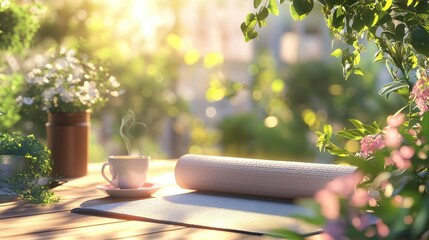 Wall Mural - Cozy Morning in the Garden: Tranquil Outdoor Reading Retreat