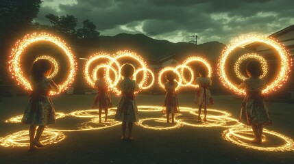 Wall Mural - Luminous Halo Infographic Japanese ShichiGoSan where children walk beneath floating halos of light each one representing blessings glowing brightly as they pass beneath