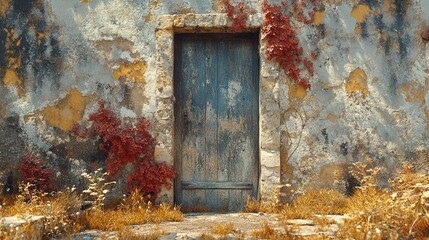 Wall Mural - Weathered Wooden Door in an Old Stone Building