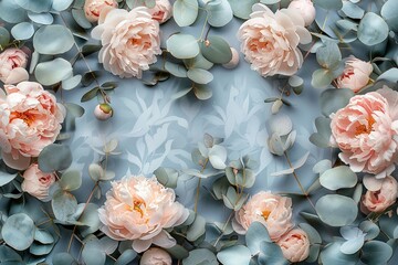 Sticker - Floral Frame with Pink Peonies and Eucalyptus