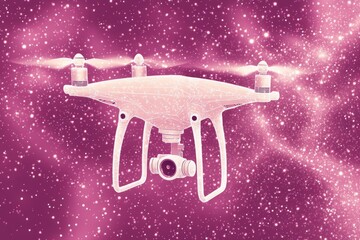 Canvas Print - White drone glowing in a pink starry sky symbolizing the futuristic design of UAVs in high tech logistics secure deliveries and smart transport