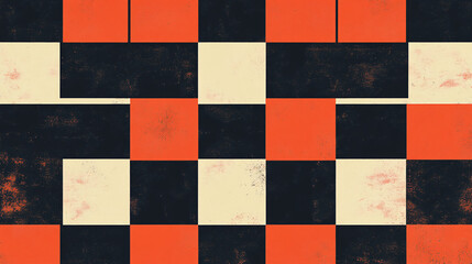 Wall Mural - An illustration of a retro checkerboard pattern with bold, contrasting squares.