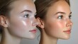 © Alpha - Rhinoplasty transformation showing a nose with a noticeable hump before surgery, smoothed into a refined, balanced contour post-procedure