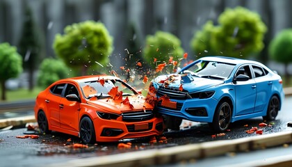 Wall Mural - Dramatic depiction of a collision between two cars in an intense car accident scenario