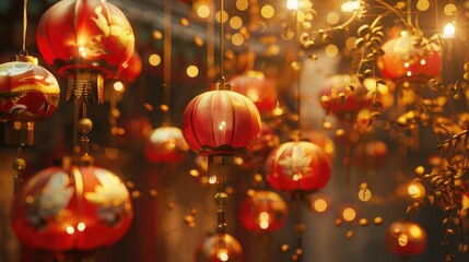 Red and gold Chinese lanterns.