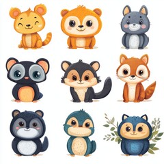 Poster - Nine cute cartoon animals in various poses.