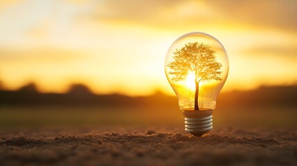 A light bulb that casts the shadow of a tree on the ground, symbolizing the growth of an idea