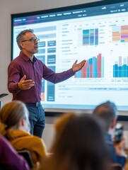 Aufkleber - An expert delivers a dynamic presentation, showcasing colorful charts and graphs as the audience engages with the insights shared. Generative AI