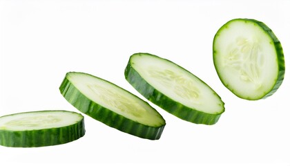 Wall Mural - falling cucumber slices isolated on transparent a white background