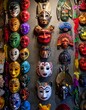 © Firman Dasmir - Display of Traditional Masks and Textiles from Various Cultures on Textured Wall
