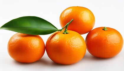 Wall Mural - ripe tangerine fruit with green leaf isolated on a white background organic tangerines fruits