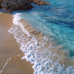 Wall Mural - Foamy Waves on a Sandy Beach