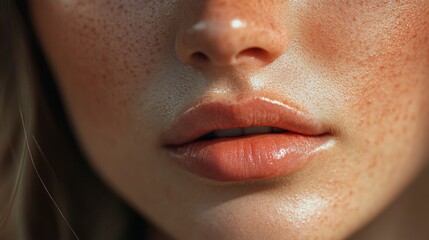 Poster - Close-up of a Woman's Lips and Freckled Skin