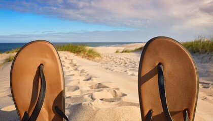 Wall Mural - two sandales lead the way through the sand dunes to the beach on martha s vineyard