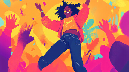 Wall Mural - An illustration of a person enjoying a joyful moment during a cultural festival with vibrant activities.