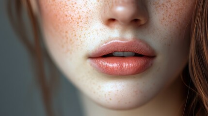 Poster - Close-up of a Woman's Lips with Freckles