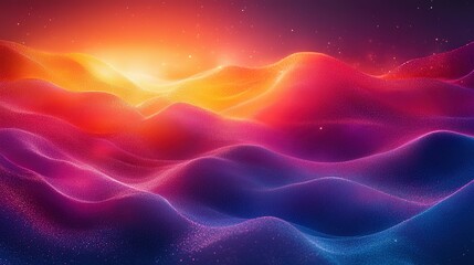 Abstract Colorful Wavy Landscape with Sparkling Particles