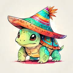 Cute Turtle Wearing Sombrero