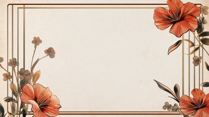 Sticker - Elegant Floral Frame with Amber Blossoms and Minimal Background