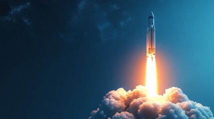 Aufkleber - The rocket ascends rapidly, trailing bright flames and smoke as it pierces the dark sky