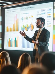 Aufkleber - An expert delivers a compelling presentation on charts and graphs at a lively professional conference audience engagement. Generative AI