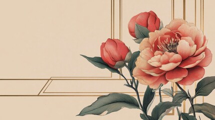 Sticker - Elegant Peony Floral Arrangement on Beige Background