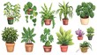© Thanthara - various digital stickers of house plants, adorable kawaii, isolated on a white background