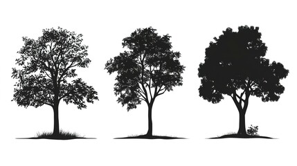 Poster - Tree silhouette set. CAD Drawing on white background  