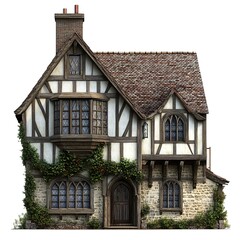 Canvas Print - Photorealistic tudor house 3d model - isolated on white background. Tudor Architecture. Illustration 