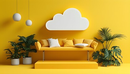 Wall Mural - Modern flat design dialog cloud on vibrant yellow background showcasing AI creativity