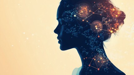 Aufkleber - A side profile of a woman is illustrated with intricate patterns and glowing elements suggesting creativity and thought