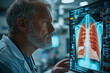 © Sebastian - A doctor reviewing a patient's chest X-ray on a screen, indicating lung disease. Concept of respiratory health.