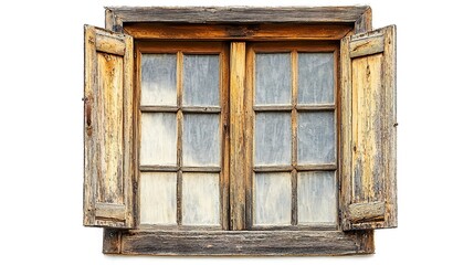 Wall Mural - High quality photo of an isolated old wooden house window on a white background 