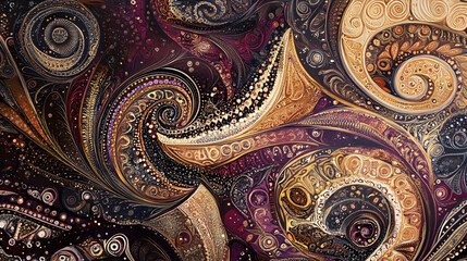 Wall Mural - An illustration of a detailed paisley pattern with intricate lines and a rich color palette.