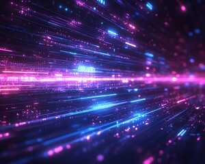 Aufkleber - Abstract technological design featuring blue and purple straight light track lines on a black background, evoking a modern, digital atmosphere