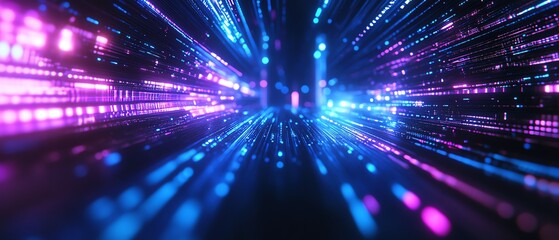 Poster - Black background with blue and purple straight light track lines, creating a hightech and futuristic technological sense