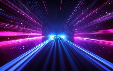 Poster - Technological sense illustration featuring blue and purple straight light track lines on a black background, showcasing a modern and digital style