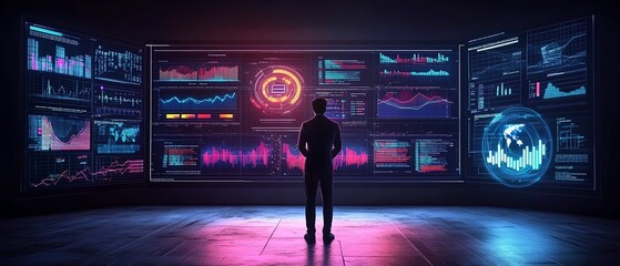 Aufkleber - Businessman with data management system by AI artificial intelligence technology to make report with KPI and metrics connected to database finance