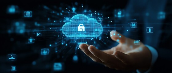 Poster - Cloud ERP, Enterprise Resource Planning concept Connecting data with cloud computing to access to HR management Business resources plan to manage company enterprise resource