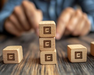 Aufkleber - Option to approve or reject on wooden blocks with businessman working in background Document approval , project assessment evaluation acceptance, and quality assurance