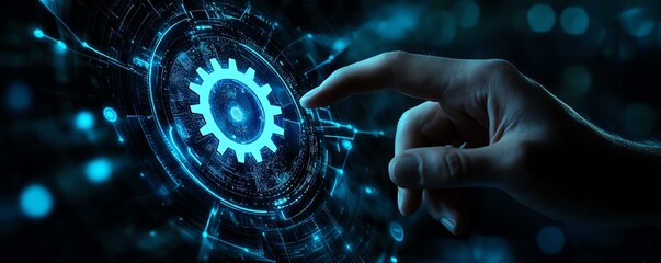 Aufkleber - RPA, Business robotic process automation concept Person with gear icon on virtual screen for improve productivity and management efficiency